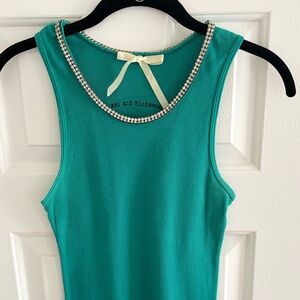 Bundle Beauty: Teal Ribbed Y2K Crimes and Misdemeanors Tank with Rhinestone Trim